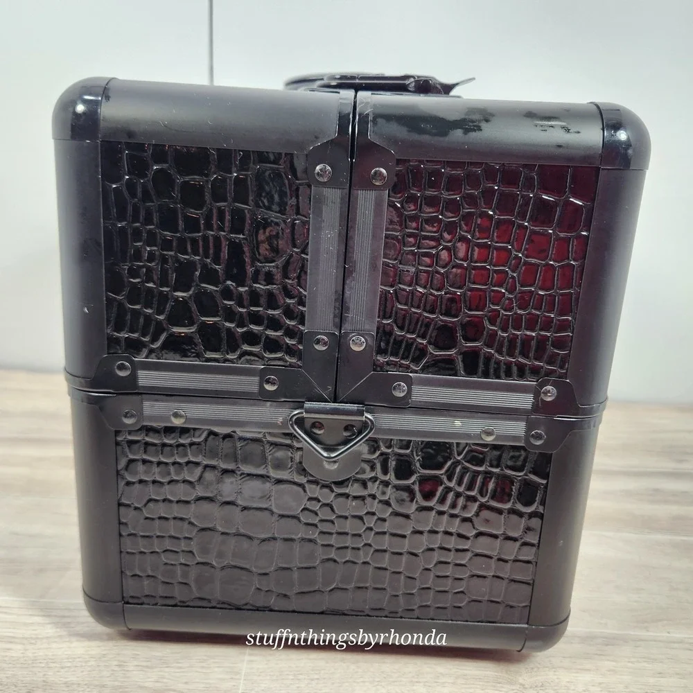 Sephora Pro Hard Shell Make Up Travel Case Faux‎ Black Alligator 13.5x9.5x8.5